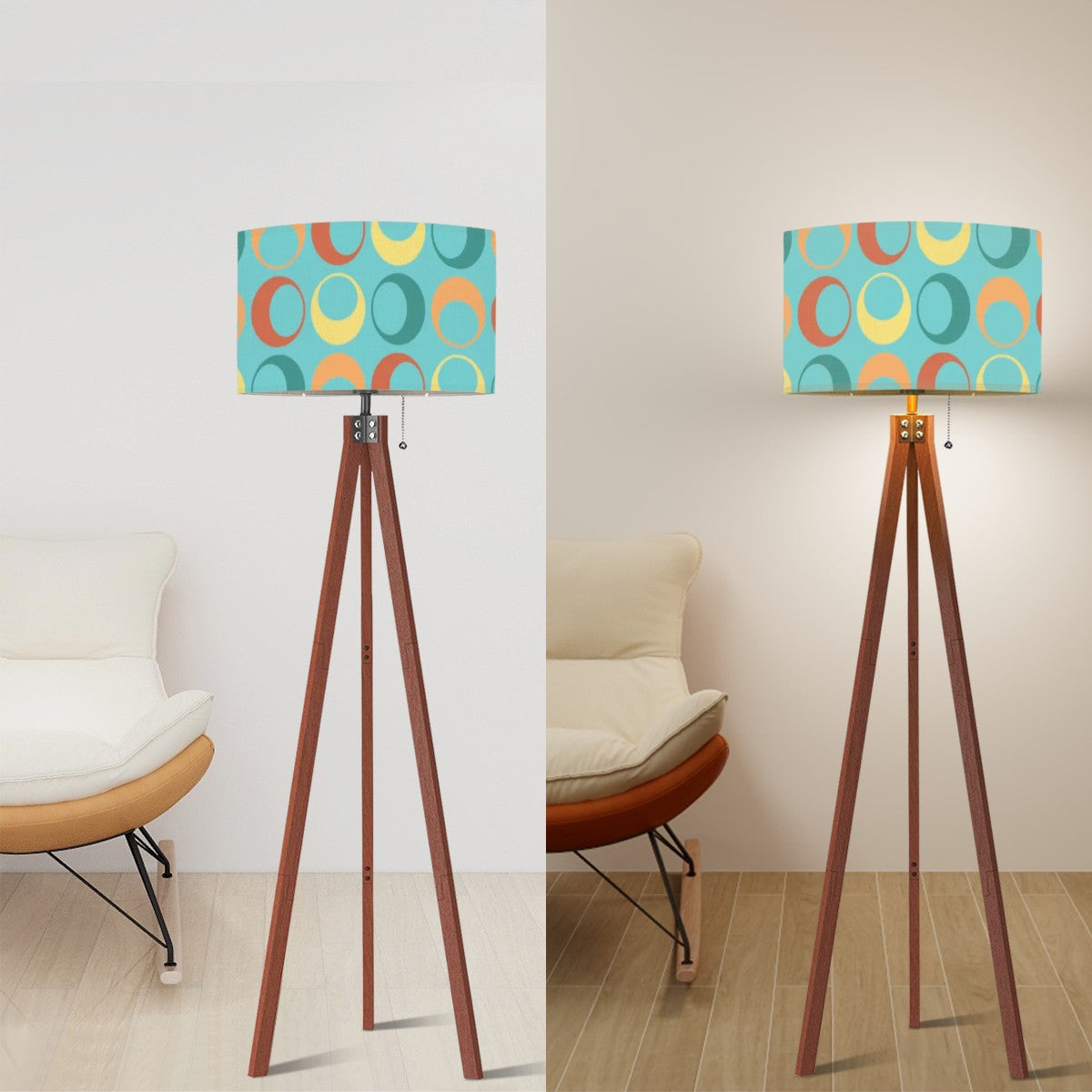 Geometric Circle Designed Retro Mid Century Modern Tripod Floor Lamp - Mid Century Modern Gal