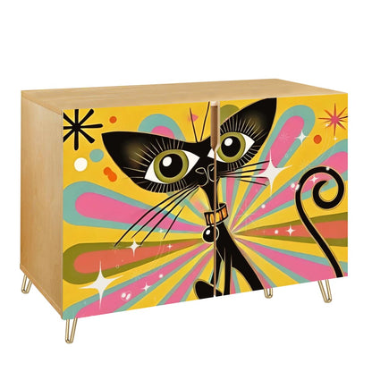 Space Age Atomic Cat, Quirky Funky Mid Mod Credenza Side Board Wooden Storage Cabinet - Mid Century Modern Gal