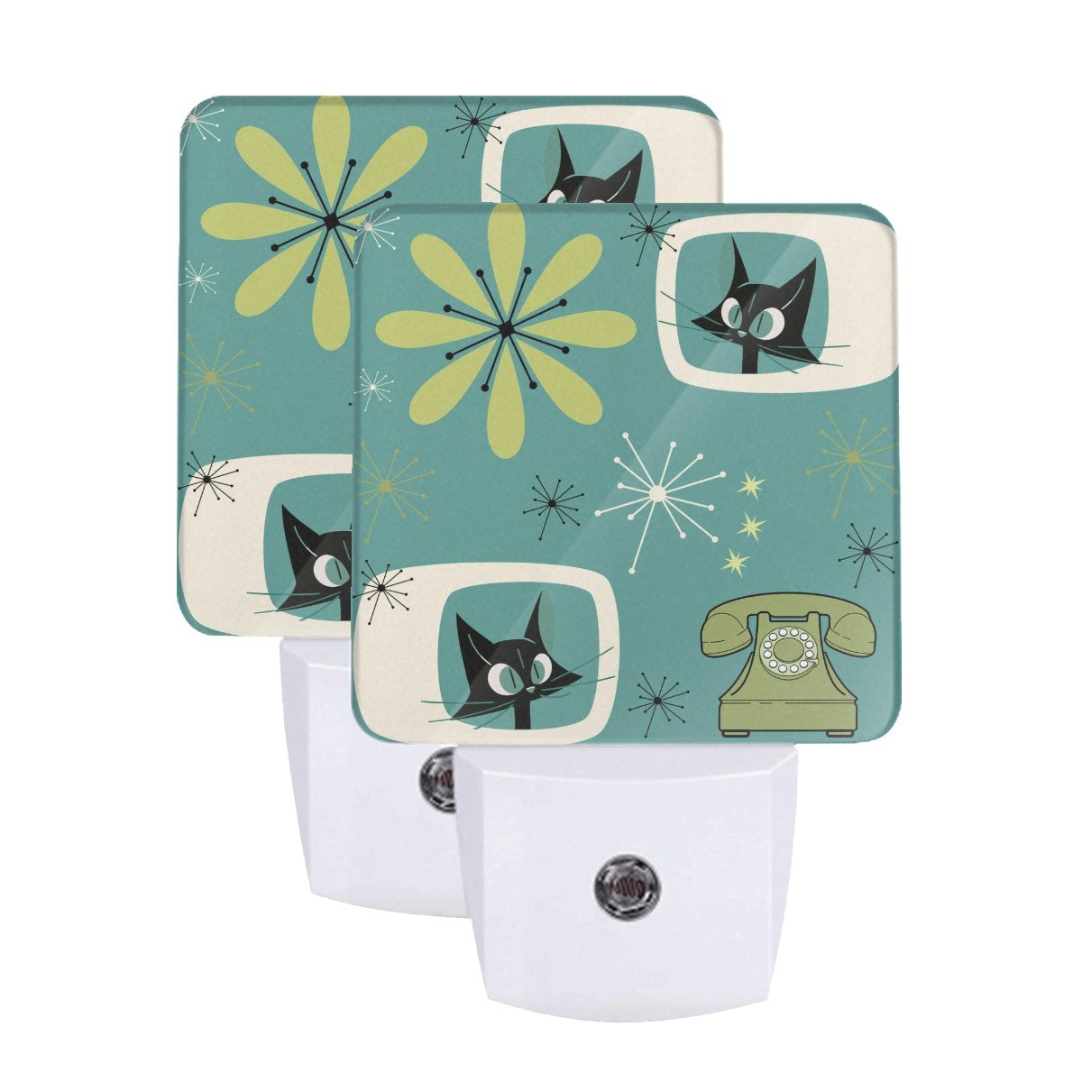 Atomic Kitschy Cats, Retro Mod Office, Livingroom, Kitchen LED Night Light Set of 2 - Mid Century Modern Gal
