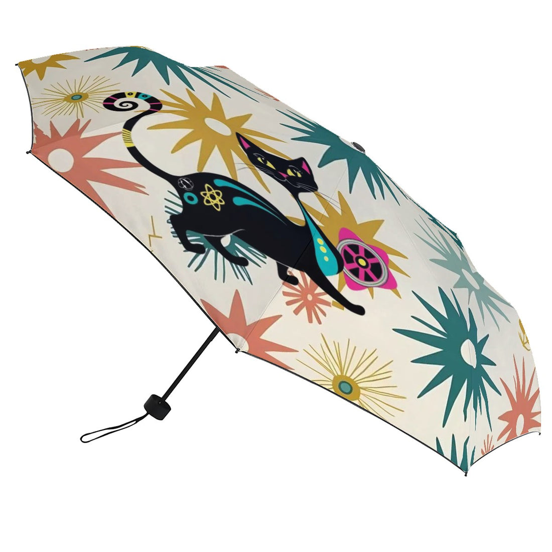 Starburst Atomic Cat Mid Mod Funky Fun UV Protection Umbrella - Mid Century Modern Gal