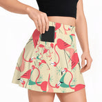 Retro Flamingo Kitschy Pink Beige Mod Women's Tennis Skort with Pockets