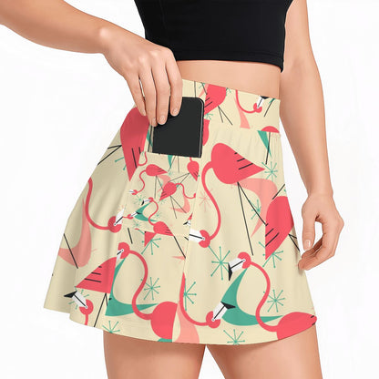 Retro Flamingo Kitschy Pink Beige Mod Women&