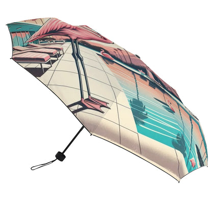 Flamingo Palm Springs California Parasol UV Protection Umbrella - Mid Century Modern Gal