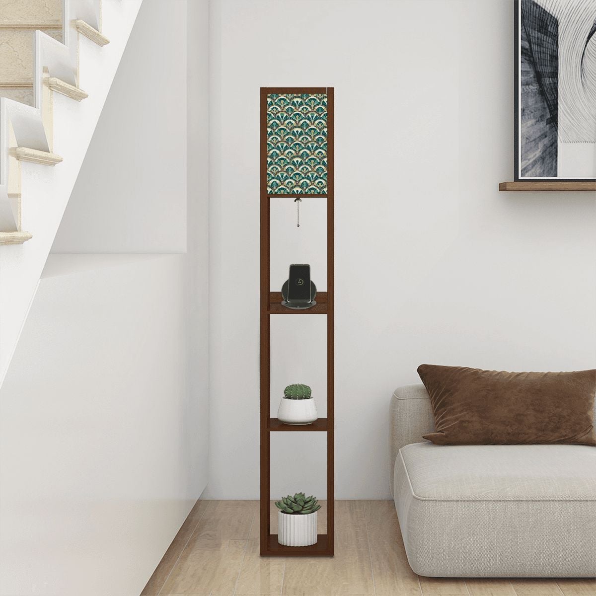 Art Deco Peacock Inspired Floor Lamp with Shelves