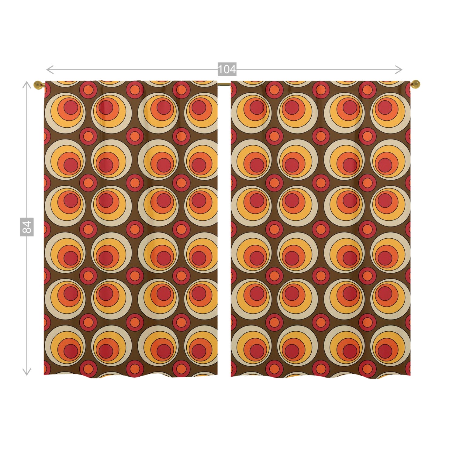 Mid Century Modern Groovy Orbs, Brown Yellow, Orange, Retro Window Curtains (two panels) - Mid Century Modern Gal