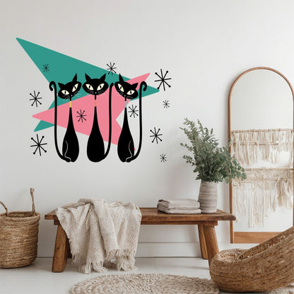 Atomic Cat Mid Century Modern Kitschy Peel and Stick Wall Decal