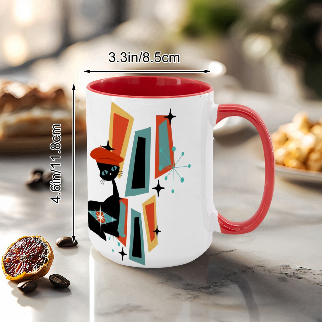 Atomic Cat Mid Century Modern Coffee Mug With Geometric Design - Mid Century Modern Gal