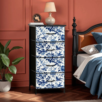 Chinoiserie Blue Floral Mid Century Modern 4-Drawer Dresser - Mid Century Modern Gal