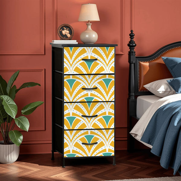 Art Deco Modern Yellow Teal 4-Drawer Dresser