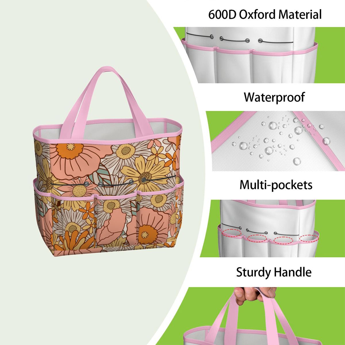 70s Floral Pink Orange Garden Tool Bag