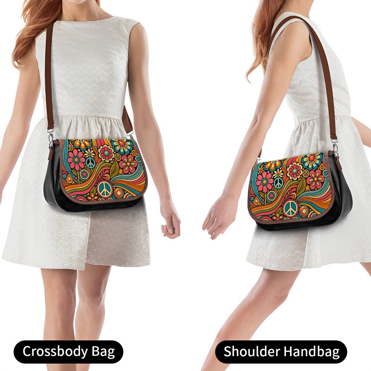 Happy Hippie Retro 60s 70s Crossbody, Shoulder Bag - Mid Century Modern Gal