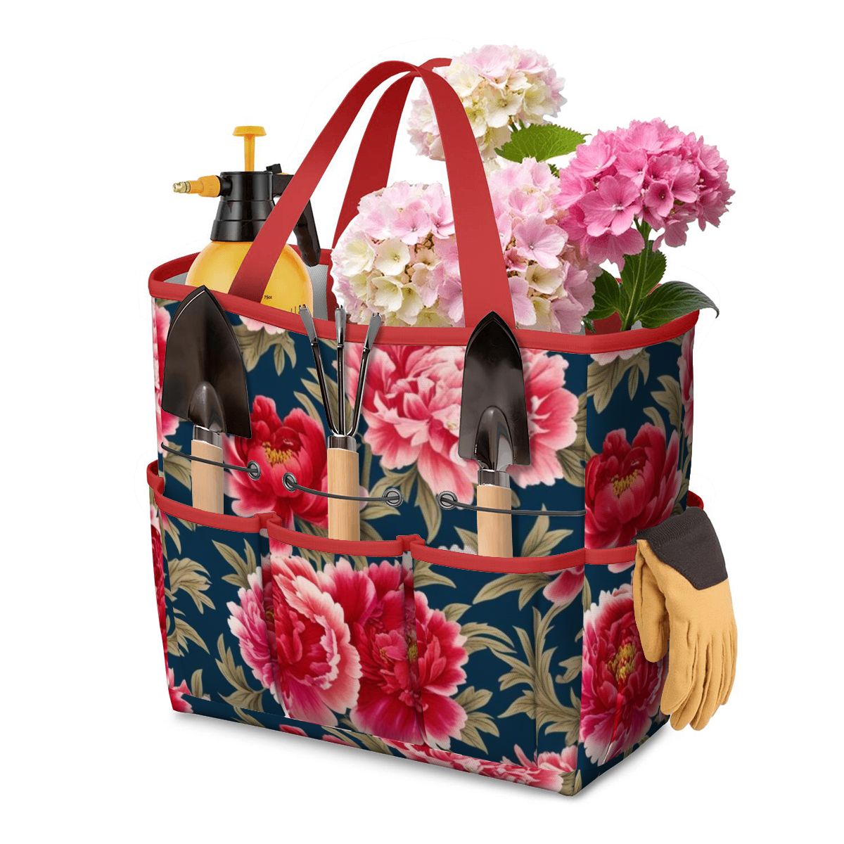 Modern Chinoiserie Royal Blue, Pink Red Floral Garden Tool Bag - Mid Century Modern Gal