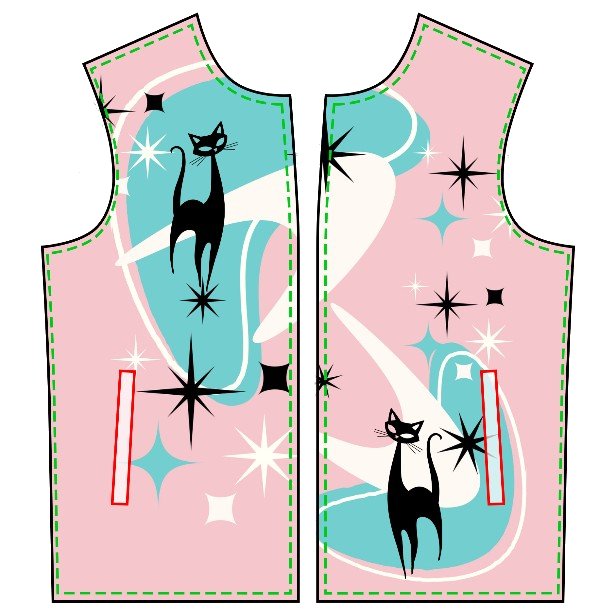 Atomic Pink Aqua Boomerang Kitschy Cat Mod Lightweight Warm Outerwear Puffer Vest - Mid Century Modern Gal