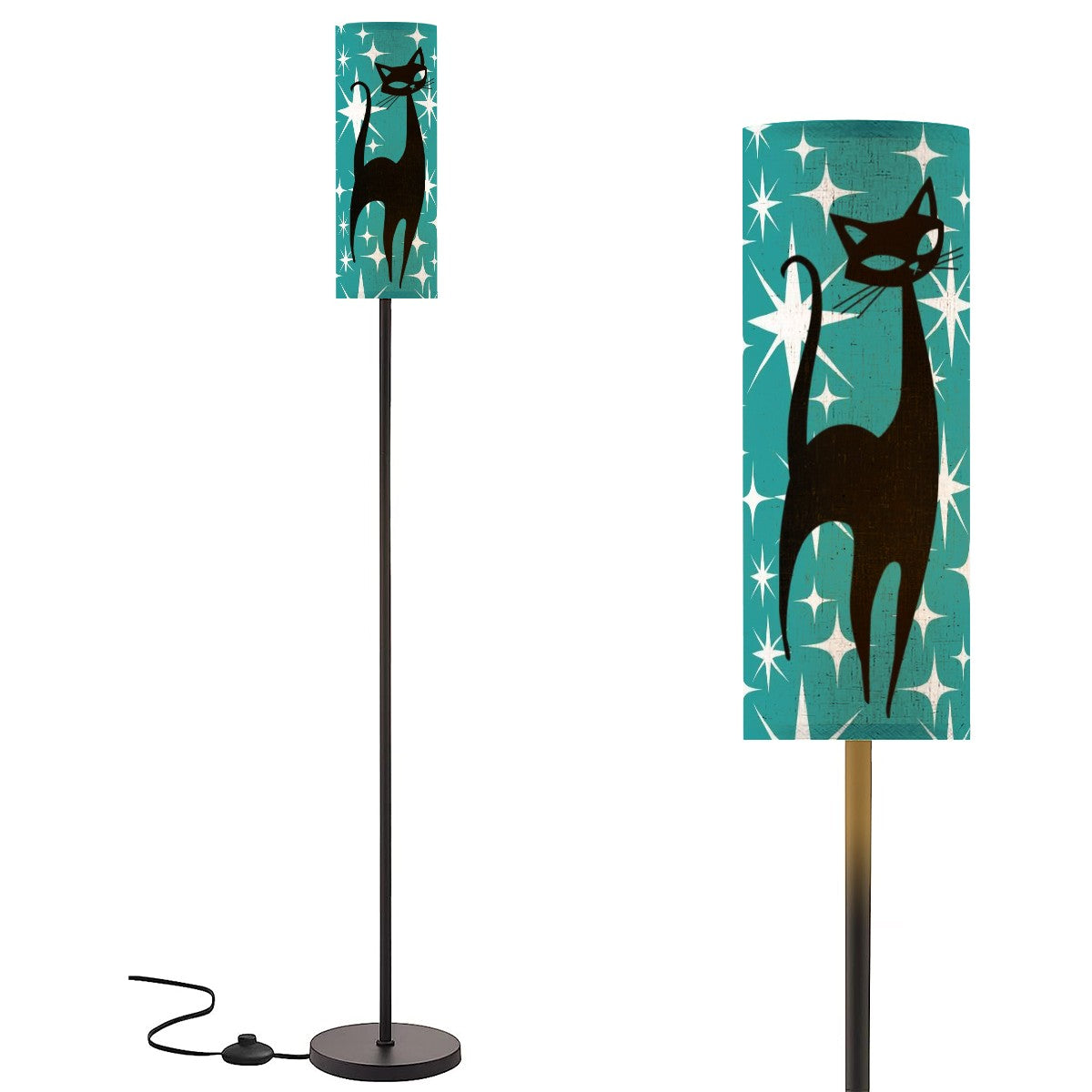 Atomic Starburst Teal Floor Lamp With Atomic Cat 50s Motif Torchiere Modern Standing Lamp - Mid Century Modern Gal