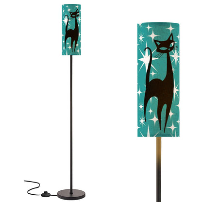 Atomic Starburst Teal Floor Lamp With Atomic Cat 50s Motif Torchiere Modern Standing Lamp - Mid Century Modern Gal