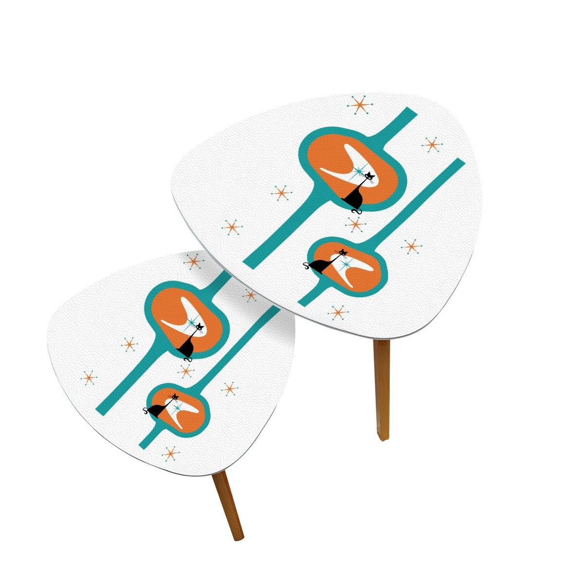 Mid Century Atomic Cats, Mod Orange, Teal Minimalist Modernist Nesting Tables - Mid Century Modern Gal