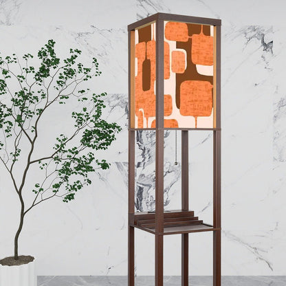 Retro Geometric Mid Century Modern Atomic Era Brown Orange, Floor Lamp with Shelves - Mid Century Modern Gal
