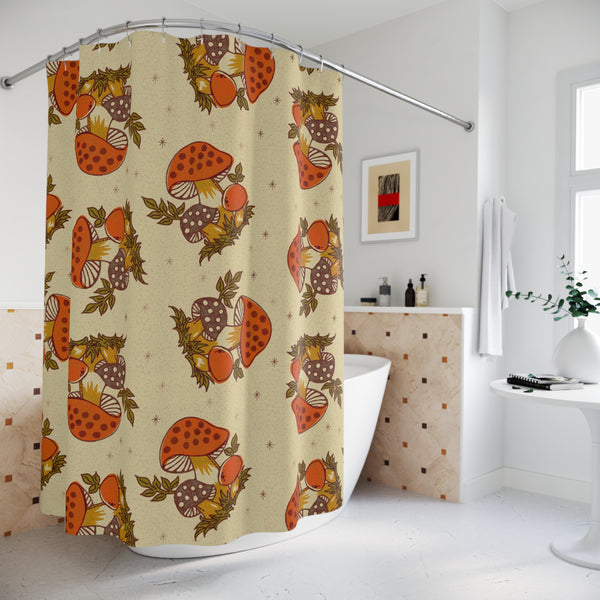1970s Merry Mushroom Retro Groovy Brown And Orange, Vintage Style Shower Curtain