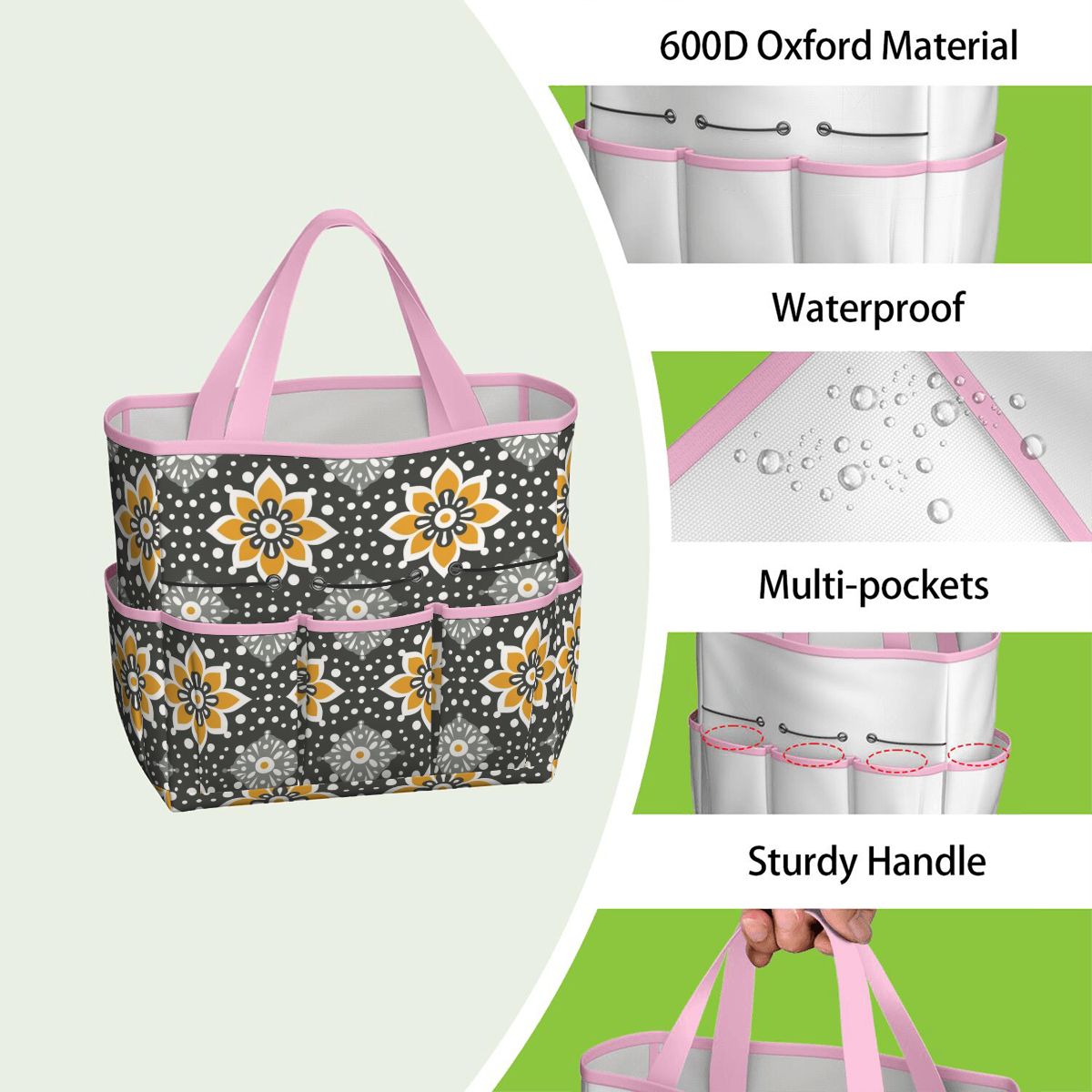 Floral Bohemian Retro Gray Yellow Modern Garden Tool Bag