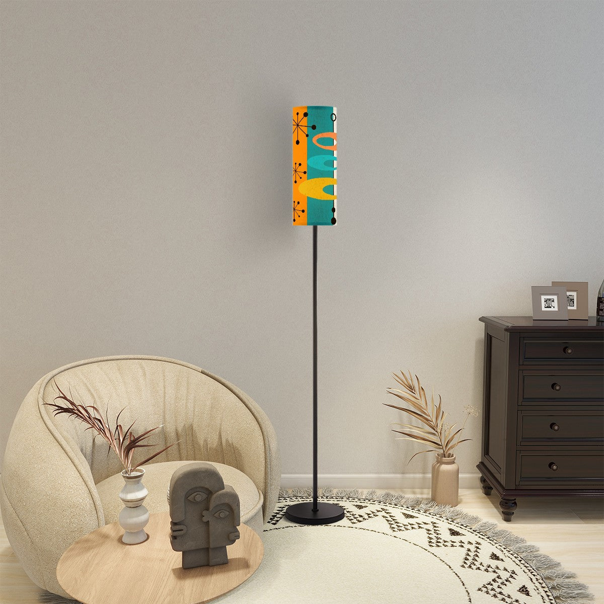 Mid Century Modern Orange, Teal Geometric Mod Atomic Floor Lamp - Mid Century Modern Gal