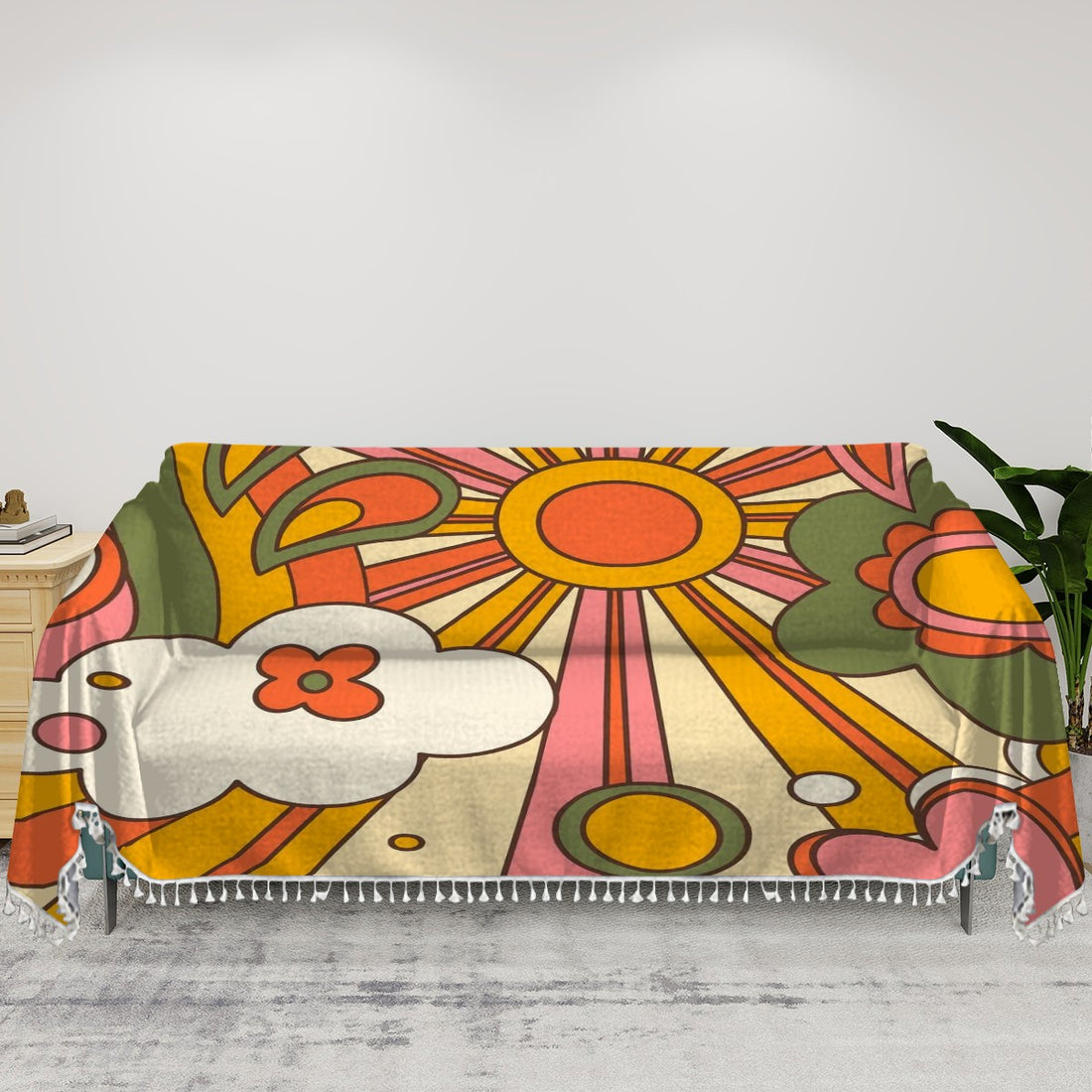 Retro Style Couch Cover, Groovy 70s Starburst, Mid Mod Couch Blanket Cover - Mid Century Modern Gal