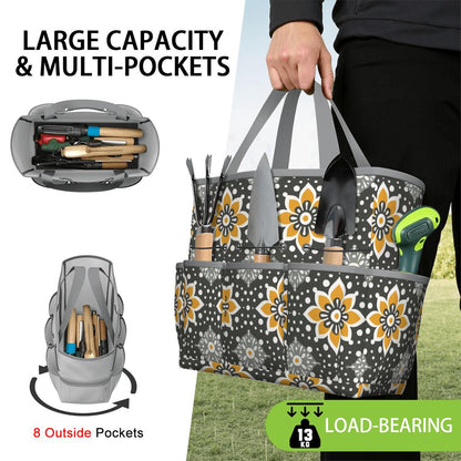 Floral Bohemian Retro Gray Yellow Modern Garden Tool Bag - Mid Century Modern Gal