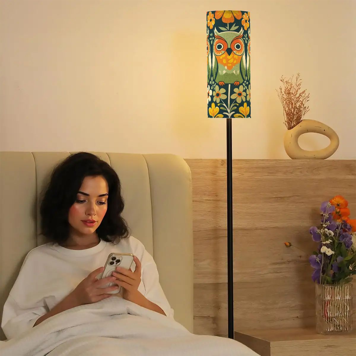 70s Retro Flower Power Groovy Owl, Orange Green Yellow MCM Floor Lamp - Mid Century Modern Gal