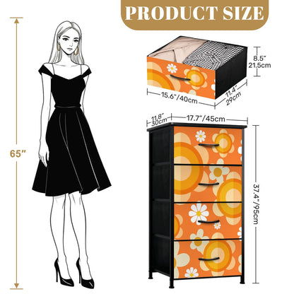 Flower Power Orange Groovy Mod 4-Drawer Dresser - Mid Century Modern Gal