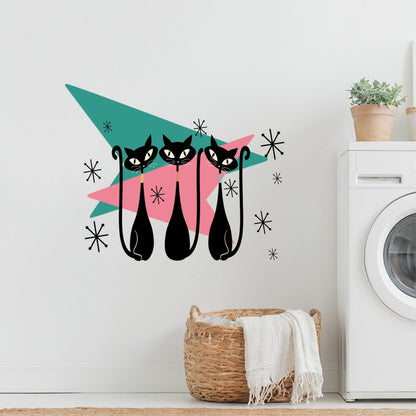 Atomic Cat Mid Century Modern Kitschy Peel and Stick Wall Decal