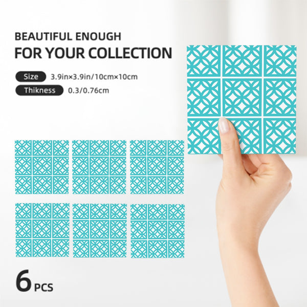 Aqua Blue 50s Breeze Block Mid Mod Square Ceramic Coasters Set of 6