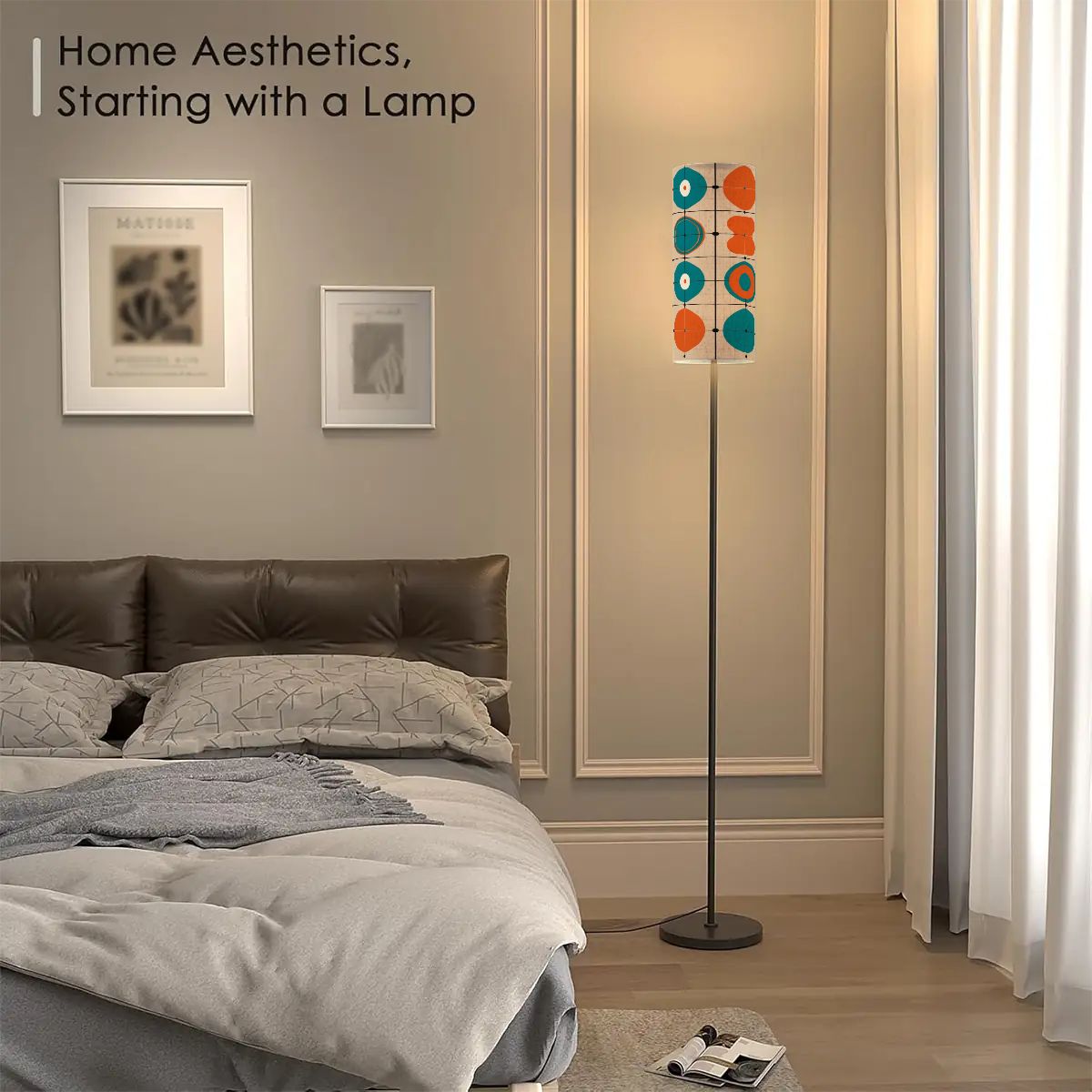Mid Century Modern Minimalist Teal, Orange Geometric Retro Floor Lamp - Mid Century Modern Gal