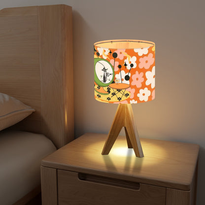 Retro Groovy Flower Atomic Cat Summer Vibes, Mid Mod Tripod Table Lamp - Mid Century Modern Gal
