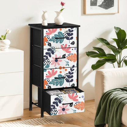 Mid Century Modern Floral Pink Orange Blue 4-Drawer Dresser - Mid Century Modern Gal