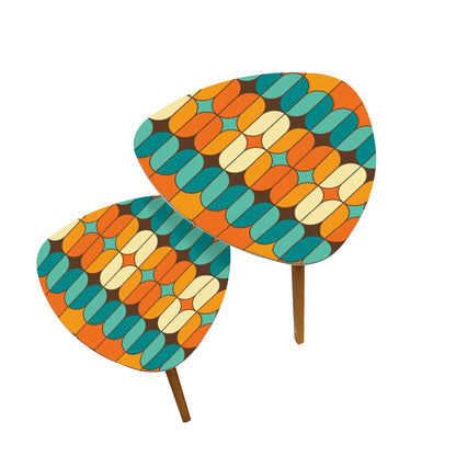 Mid Century Modern Orange Teal Geometric Retro Mid Mod Nesting Tables - Mid Century Modern Gal