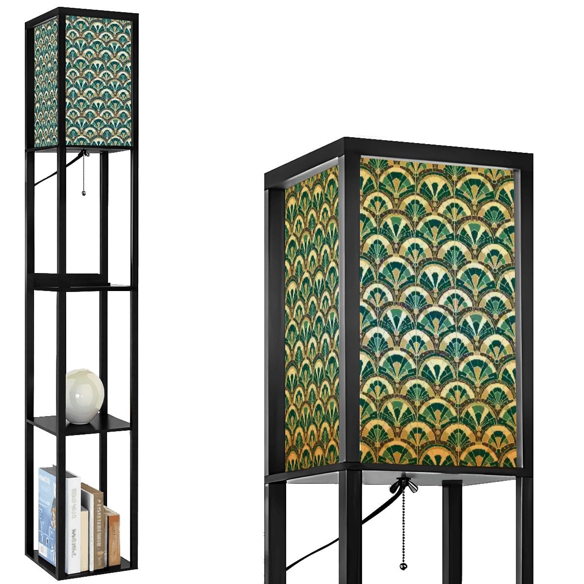 Art Deco Peacock Inspired Floor Lamp with Shelves