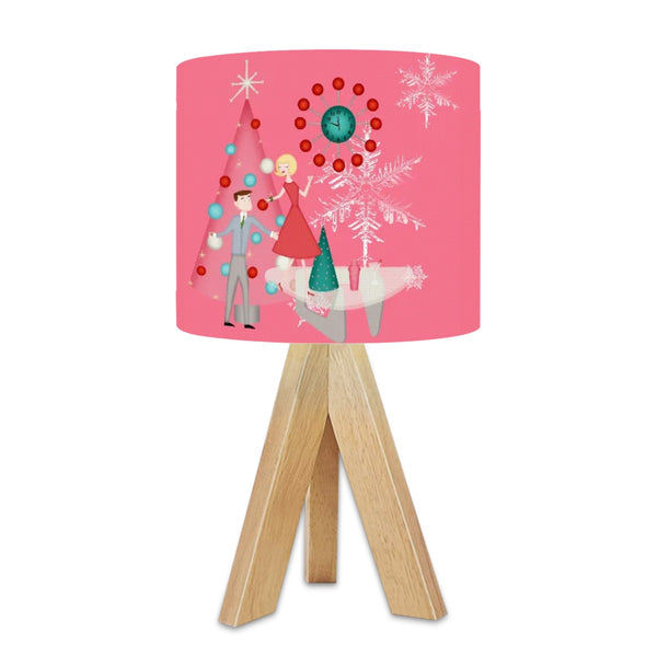 50s Holiday Kitsch Atomic Pink Mid Century Modern Christmas Tripod Table Lamp