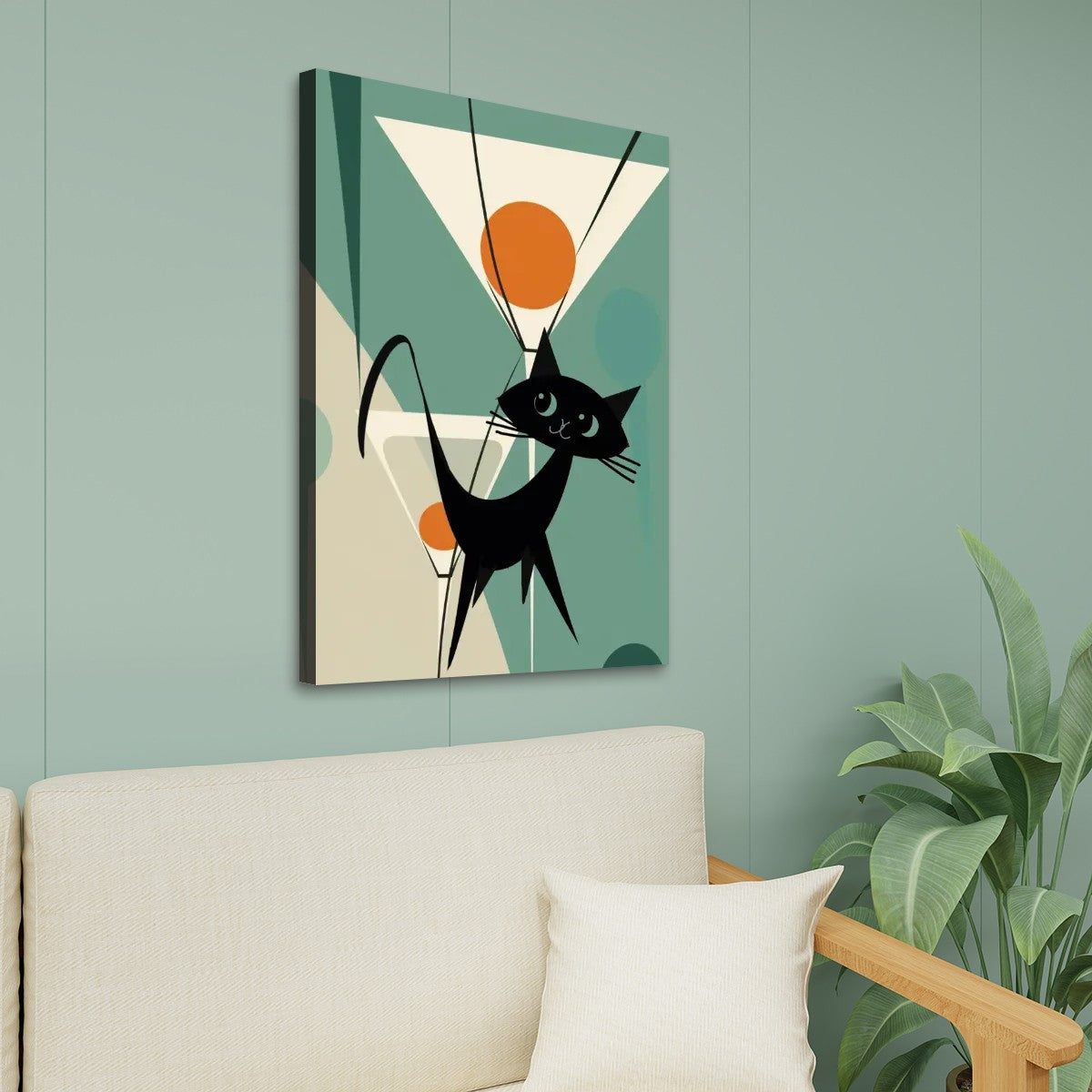 Atomic Cat Tini Time, Mid Century Modern Barware Wall Art - Mid Century Modern Gal