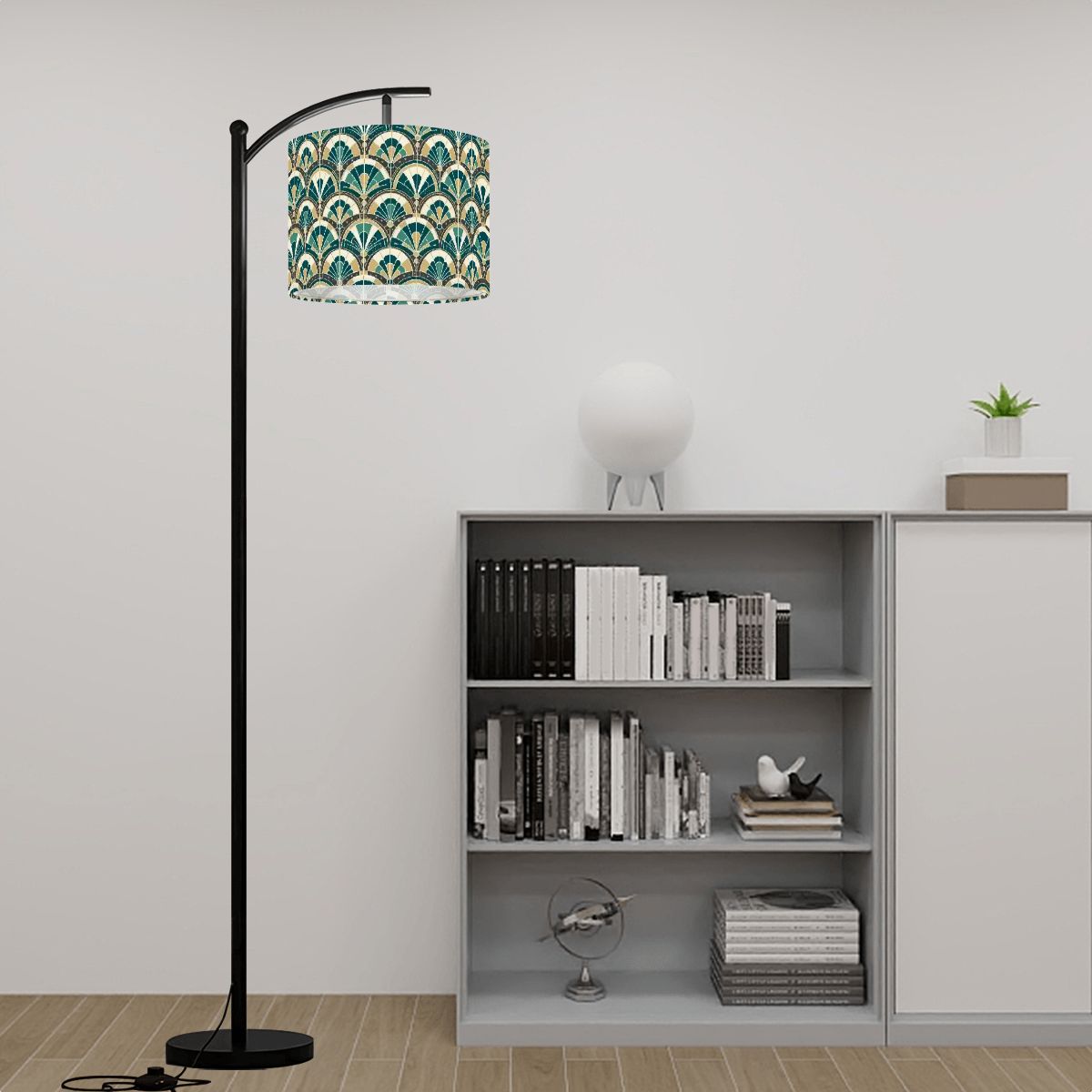 Art Deco Peacock Inspired Lamp SHADE ONLY - For Arc Floor Lamps Only - Mid Century Modern Gal