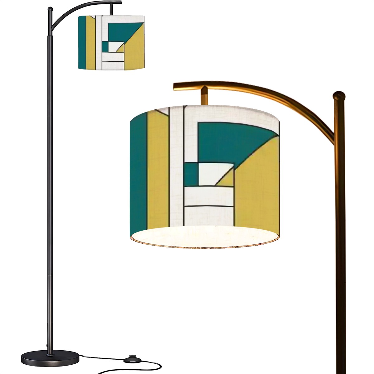 Bauhaus Designed Geometric Green, Teal Mid Century Modern Arc Floor Lamp - Mid Century Modern Gal