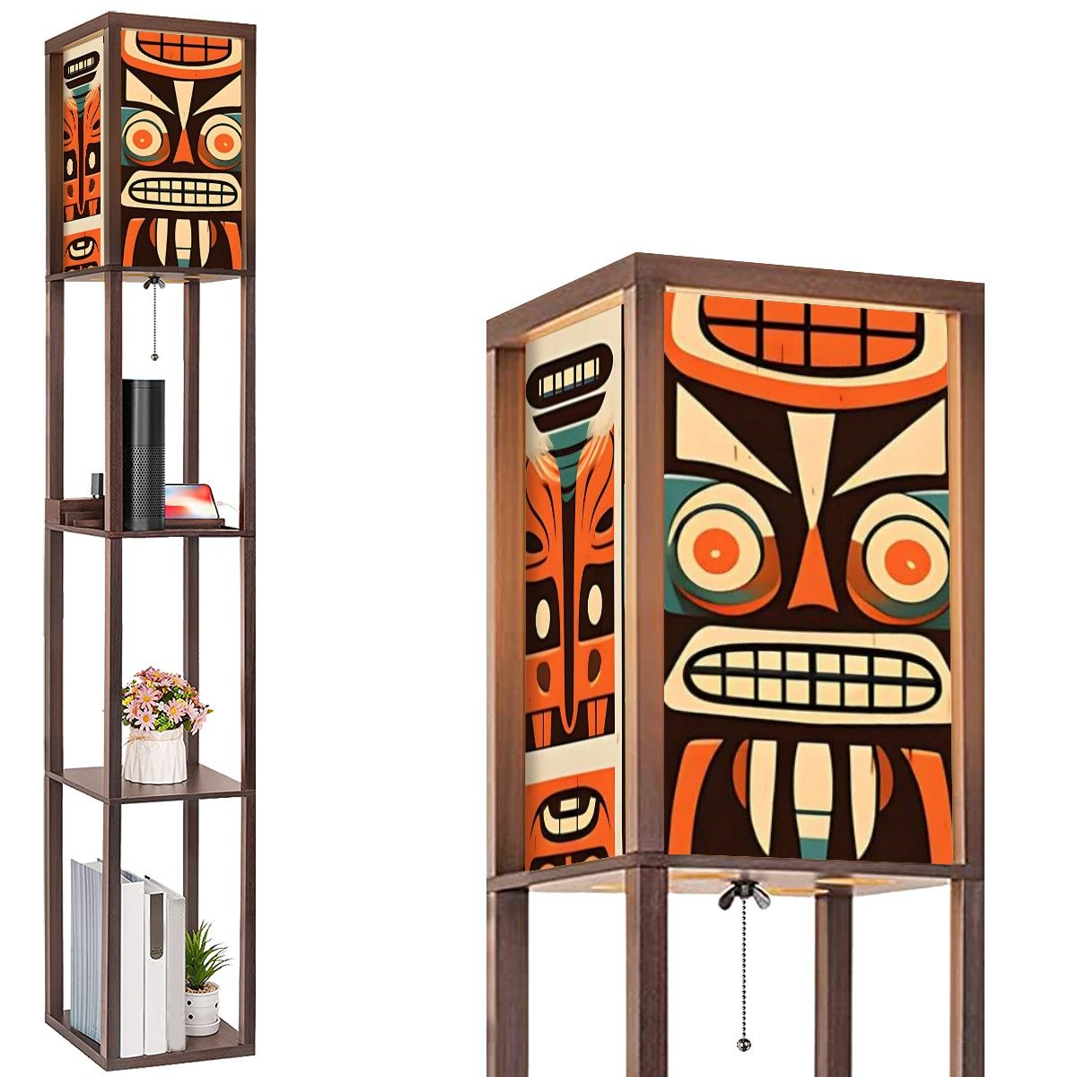 Mid Century Modern Tiki Idol, Tiki Totem Mid Mod Floor Lamp With Shelves - Mid Century Modern Gal