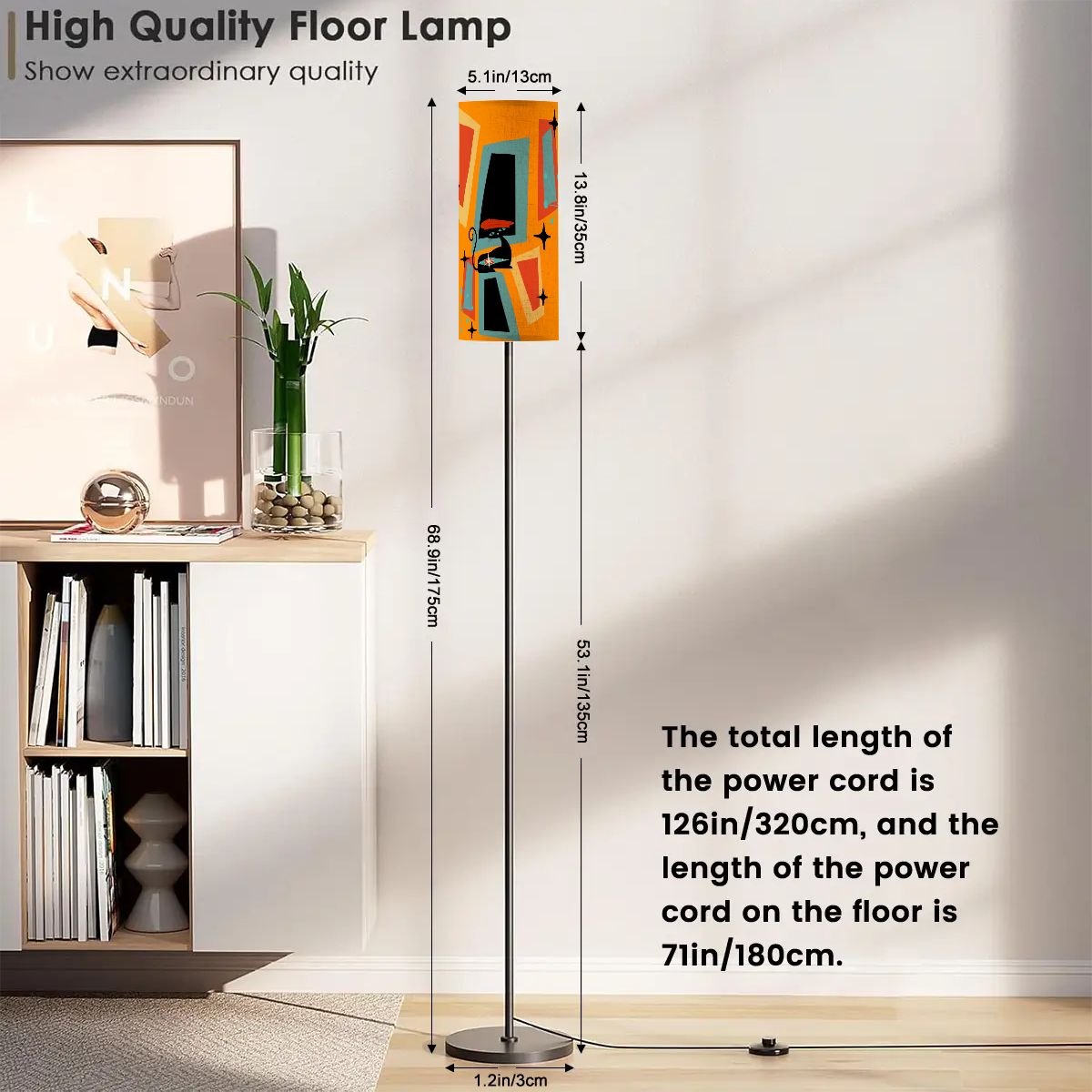 Atomic Cat Mid Mod Geometric Orange MCM Slim Floor Lamp - Mid Century Modern Gal