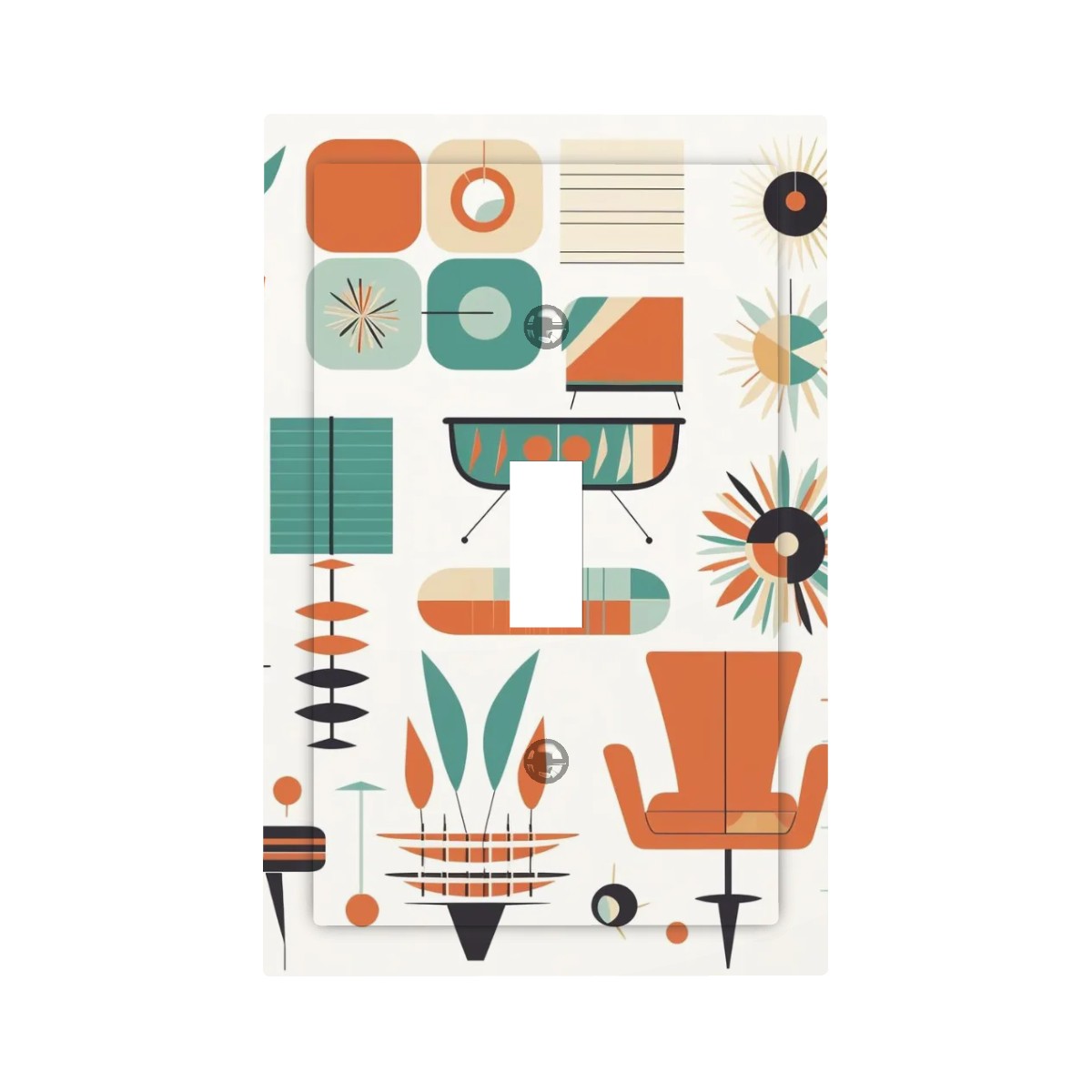 Mid Century Modern White, Orange Teal Modern Switch Cover 1-Gang 1 Toggle - Mid Century Modern Gal