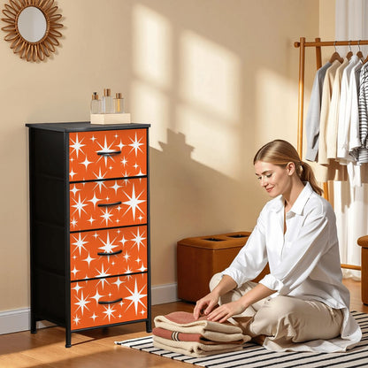Atomic Starbursts Mid Century Modern Orange Retro 4-Drawer Dresser - Mid Century Modern Gal