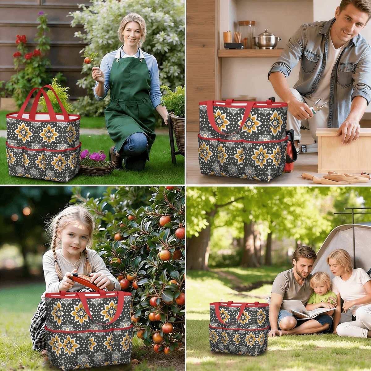 Floral Bohemian Retro Gray Yellow Modern Garden Tool Bag