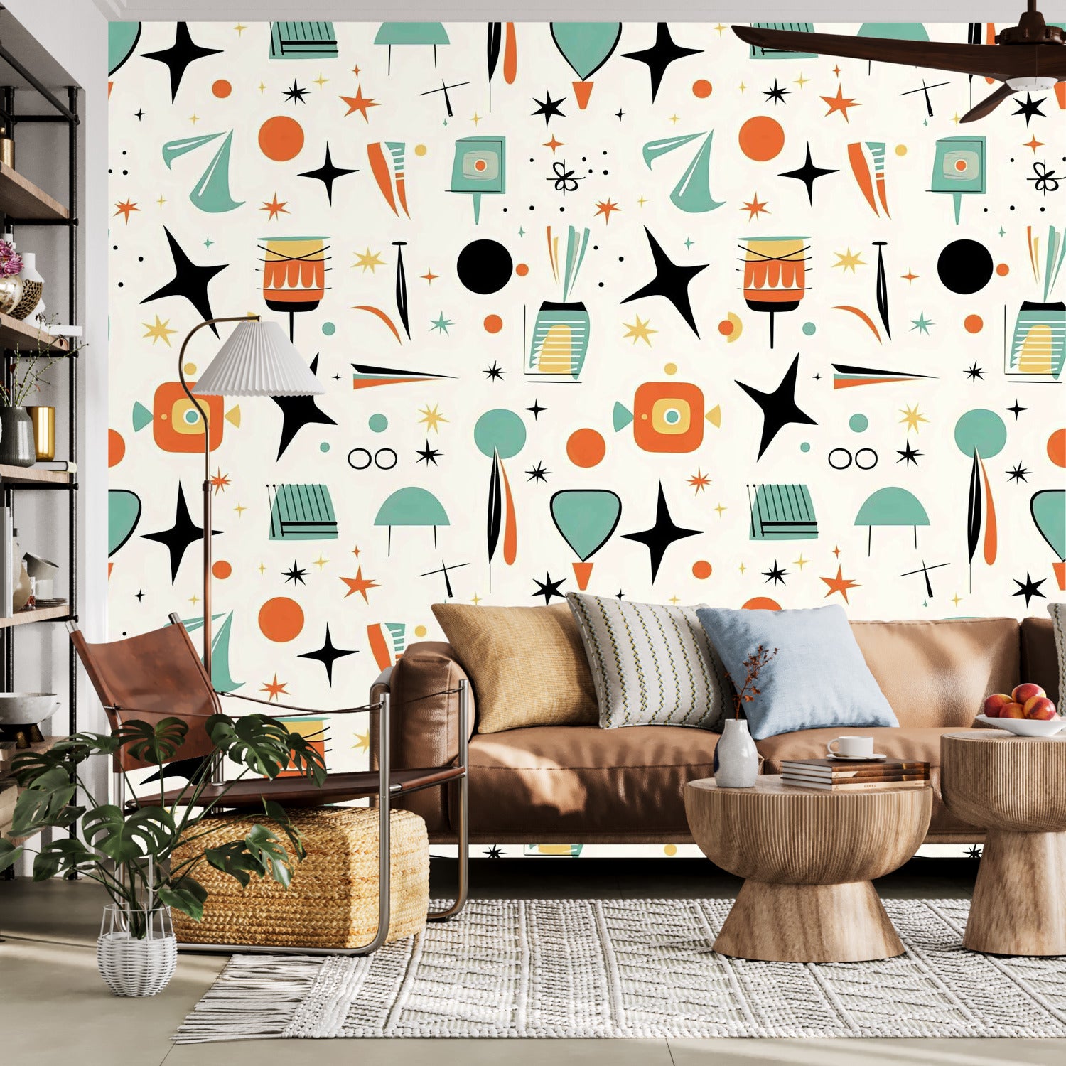 Mid Century Modern Wallpaper Wall Murals, Peel And Stick Starbursts Retro Designs - Mid Century Modern Gal