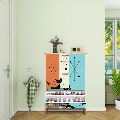 Atomic Cat Mid Century Modern Designed Kitschy Mod Fun Quirky Shoe Cabinet