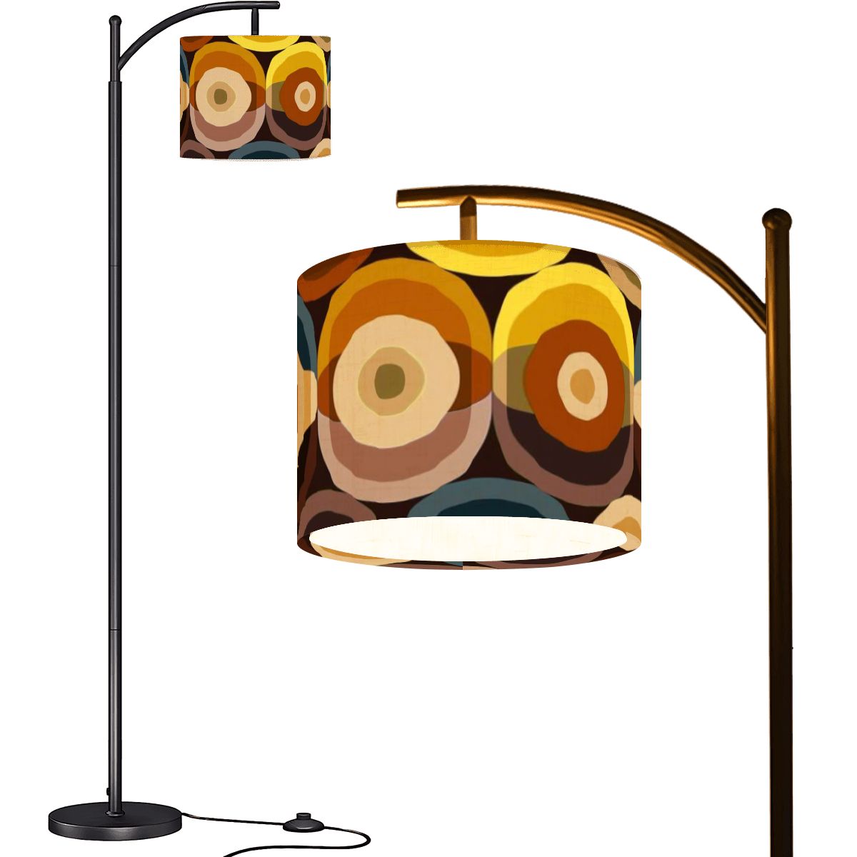Mid Century Modern Groovy Retro Orbs, 70s Vibes Brown Yellow, Vintage Inspired Arc Floor Lamp - Mid Century Modern Gal
