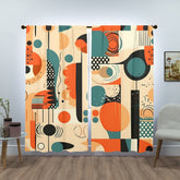 Mid Century Geometric Abstract Orange, Teal, Black Cream Bauhaus Designed Window Curtains (two panels) - Mid Century Modern Gal