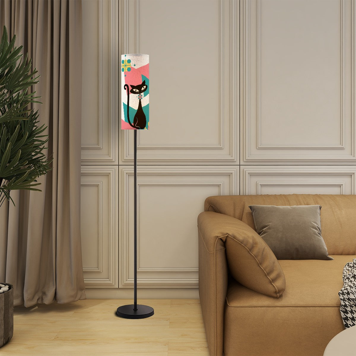 Atomic Kitschy Cat, Mid Century Modern Pink Teal Retro Floor Lamp