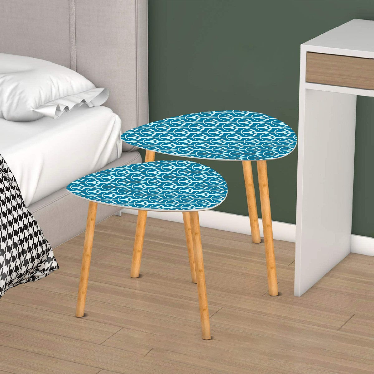 Mid Century Modern Nesting Tables | Stylish Art Deco Blue Teal And White MCM Side Tables - Mid Century Modern Gal